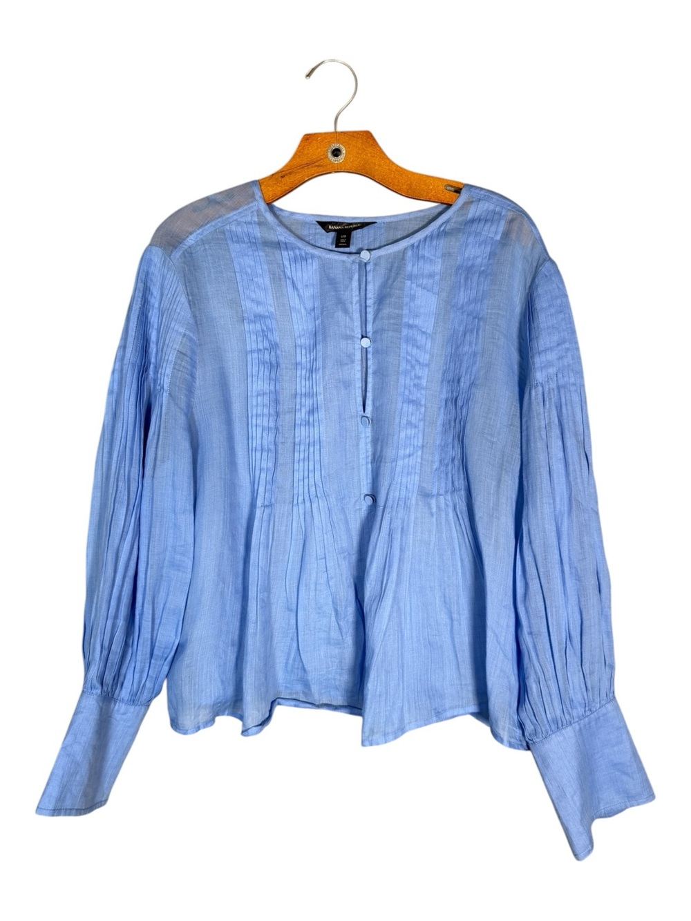 Banana Republic Ramie Pintuck Blouse Feminine Balloon Sleeves Romantic L